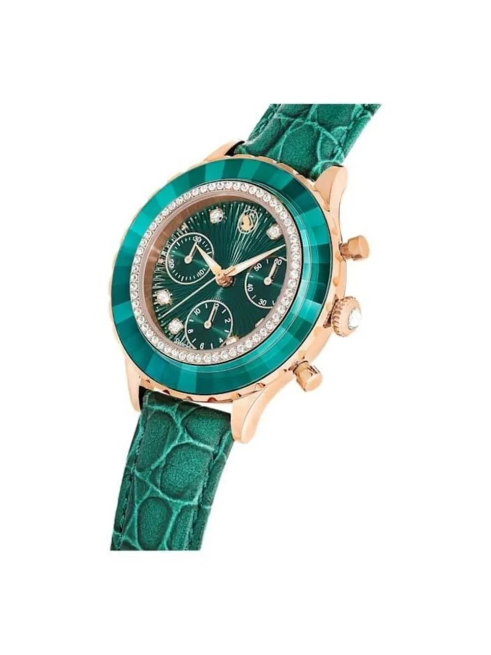 NWT Swarovski Octea Chrono Quartz Crystal Green Dial Watch